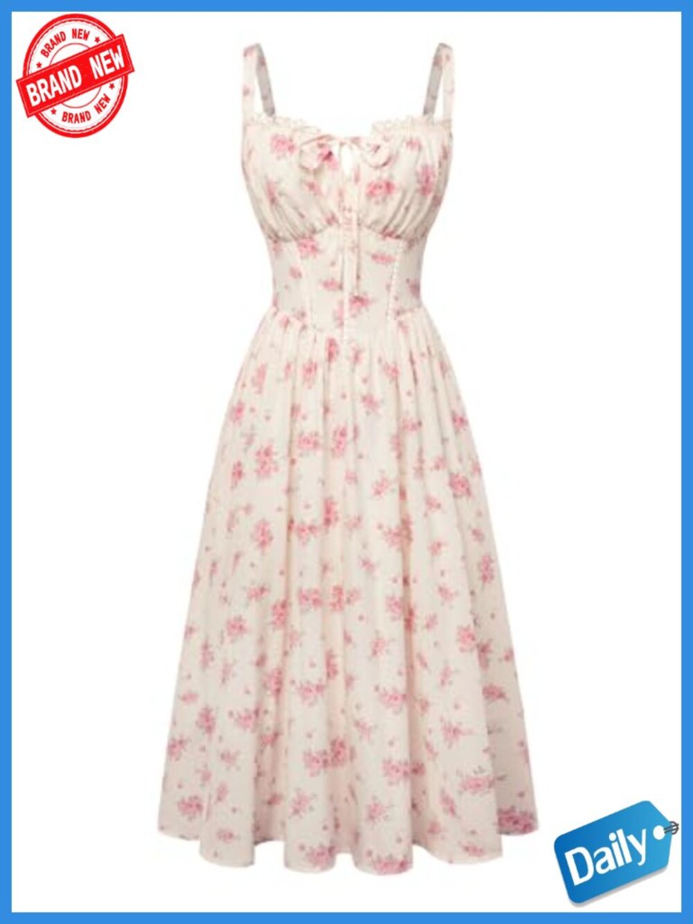 Floral Corset Dress with Pockets Smocked Back A-Line Midi Sundress